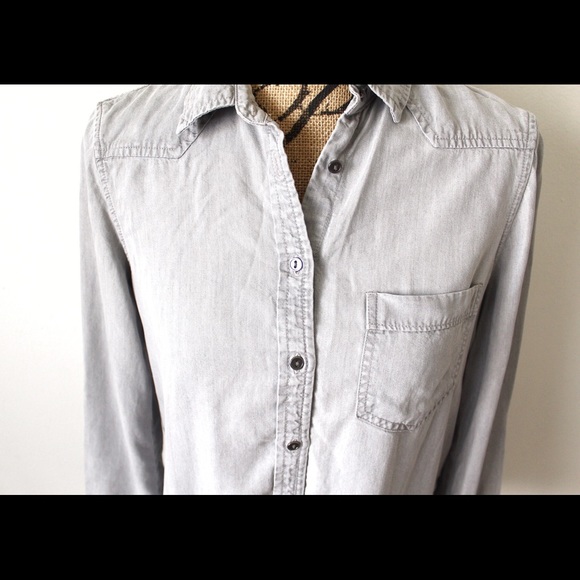 Zara Basic Z1975 Denim Small Grey Long Sleeve Button Down Top - Picture 4 of 9